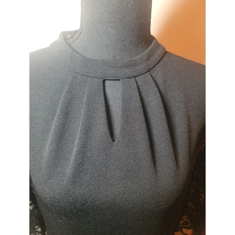 Women's Round Neck Hollow Out Lace Patchwork Retro Black Party Dress by HOMEYEE - Picture 3 of 6